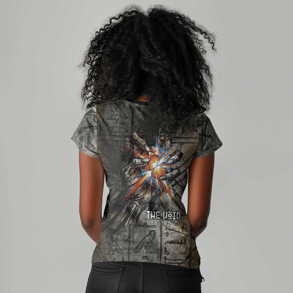 Egypt Kek and Kauket Women V-Neck T-Shirt Ancient Void Theme with Frog and Serpent Duality