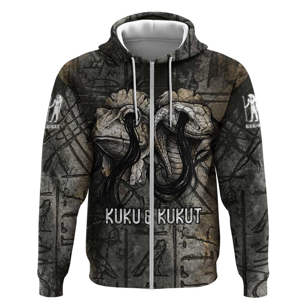 Egypt Kek and Kauket Zip Hoodie Ancient Void Theme with Frog and Serpent Duality