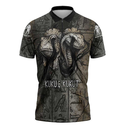 Egypt Kek and Kauket Zipper Polo Shirt Ancient Void Theme with Frog and Serpent Duality