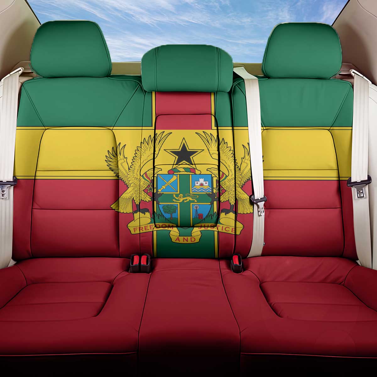 African Ghana Back Car Seat Cover Flag with Coat of Arms Simple Design
