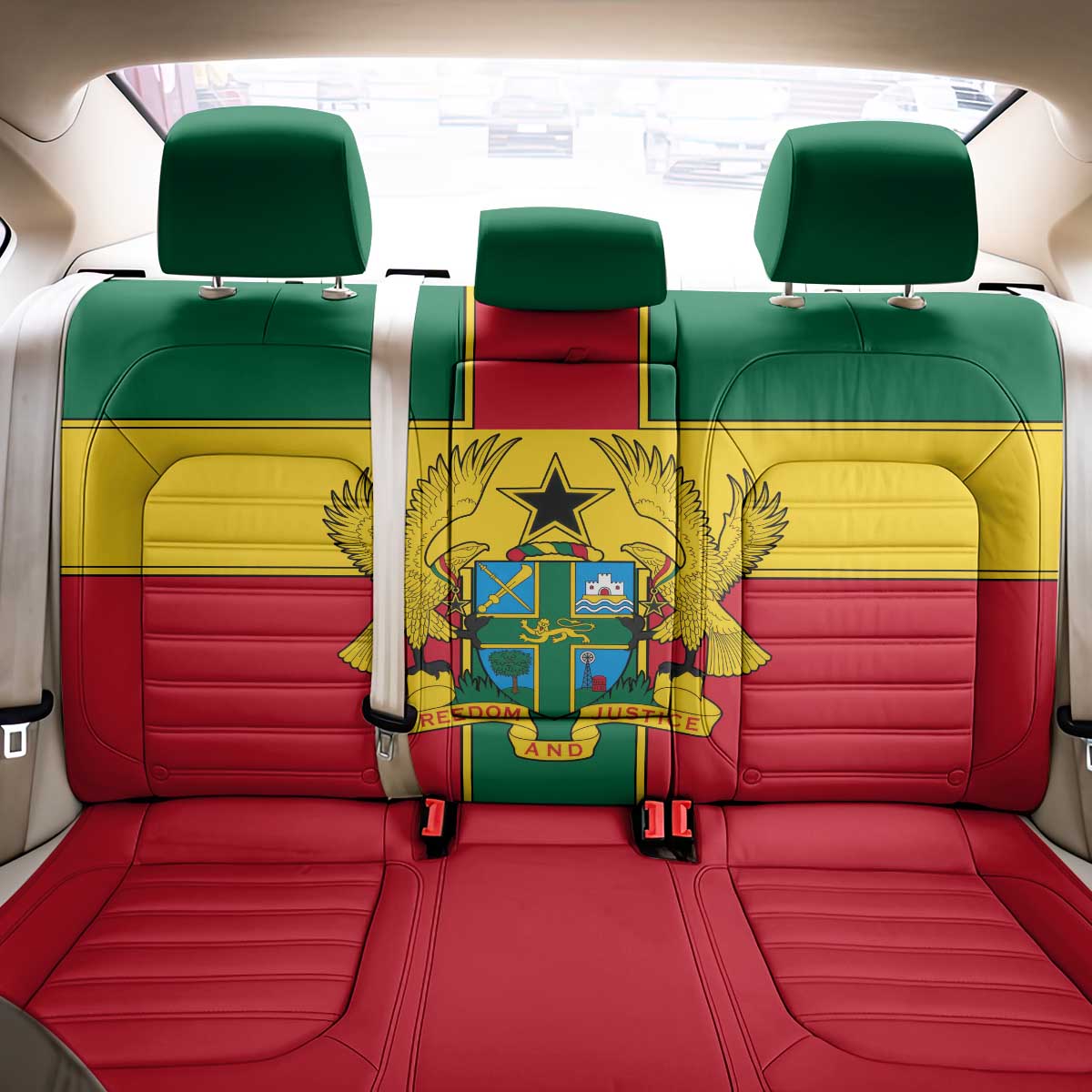 African Ghana Back Car Seat Cover Flag with Coat of Arms Simple Design