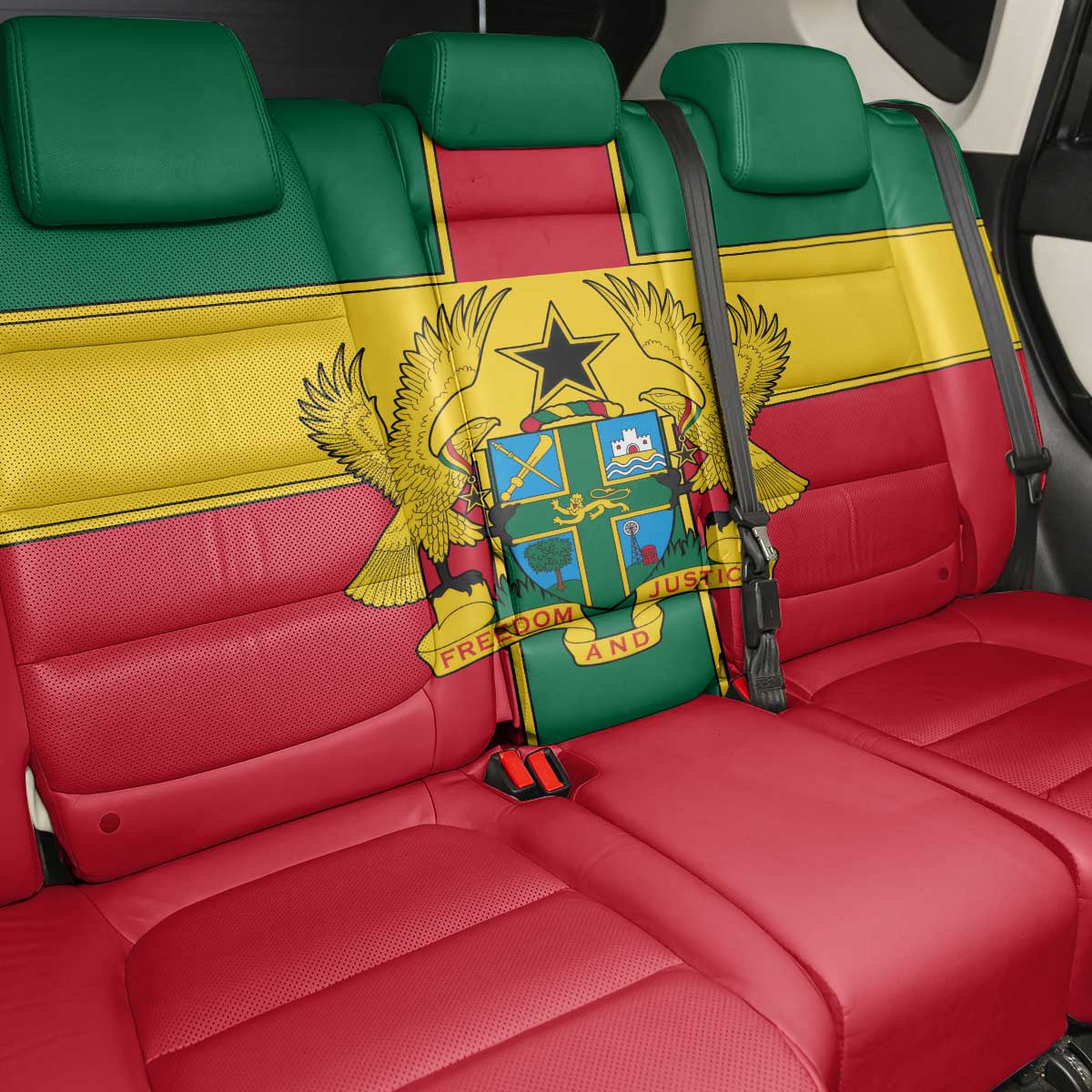 African Ghana Back Car Seat Cover Flag with Coat of Arms Simple Design