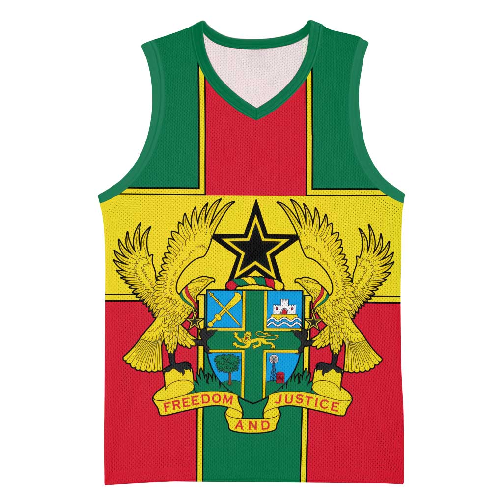 African Ghana Basketball Jersey Flag with Coat of Arms Simple Design - African Pride