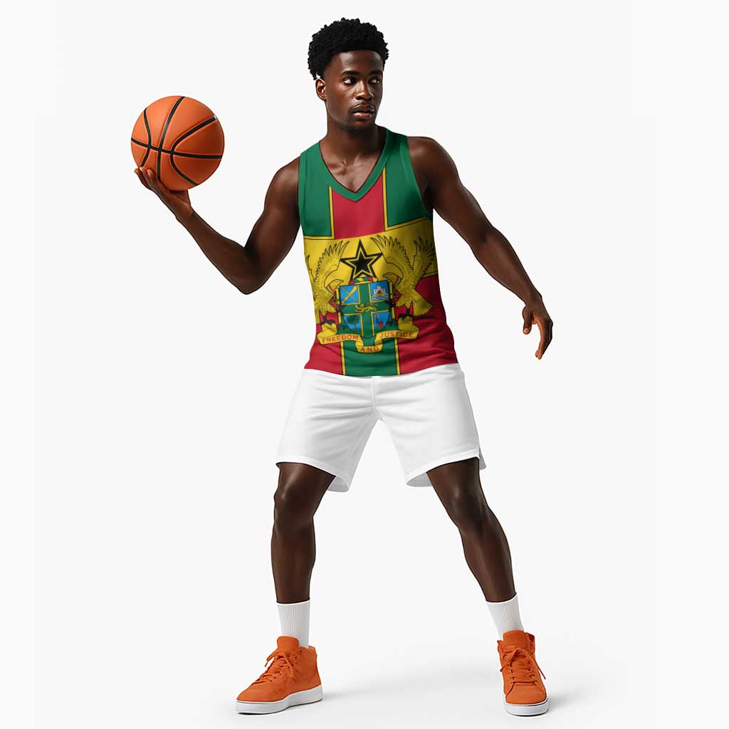 African Ghana Basketball Jersey Flag with Coat of Arms Simple Design - African Pride
