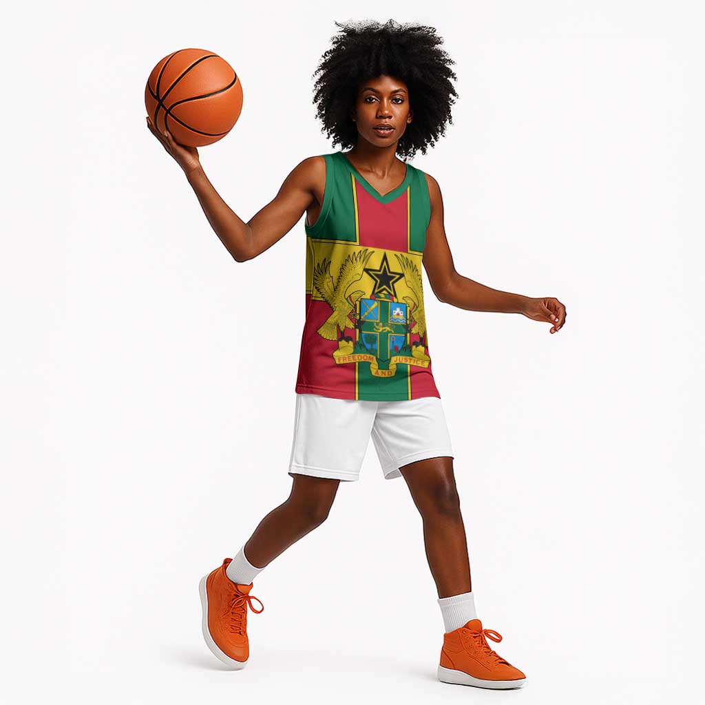 African Ghana Basketball Jersey Flag with Coat of Arms Simple Design - African Pride