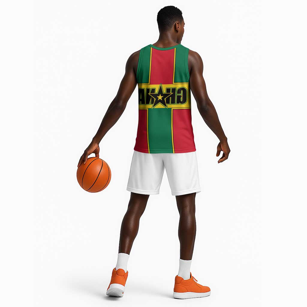 African Ghana Basketball Jersey Flag with Coat of Arms Simple Design - African Pride