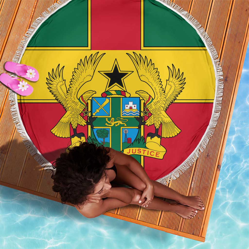 African Ghana Beach Blanket Flag with Coat of Arms Simple Design