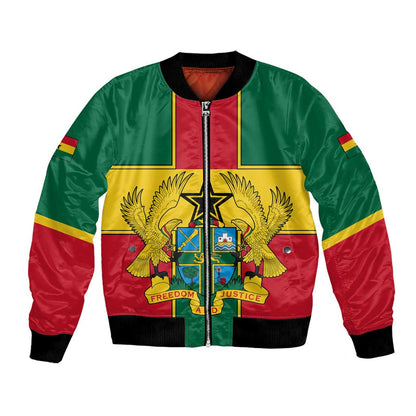 African Ghana Bomber Jacket Flag with Coat of Arms Simple Design
