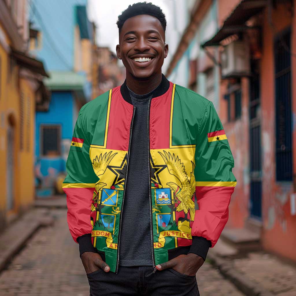 African Ghana Bomber Jacket Flag with Coat of Arms Simple Design