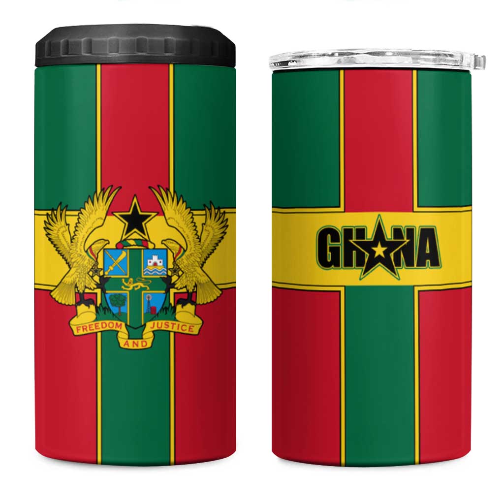 African Ghana 4 in 1 Can Cooler Tumbler Flag with Coat of Arms Simple Design