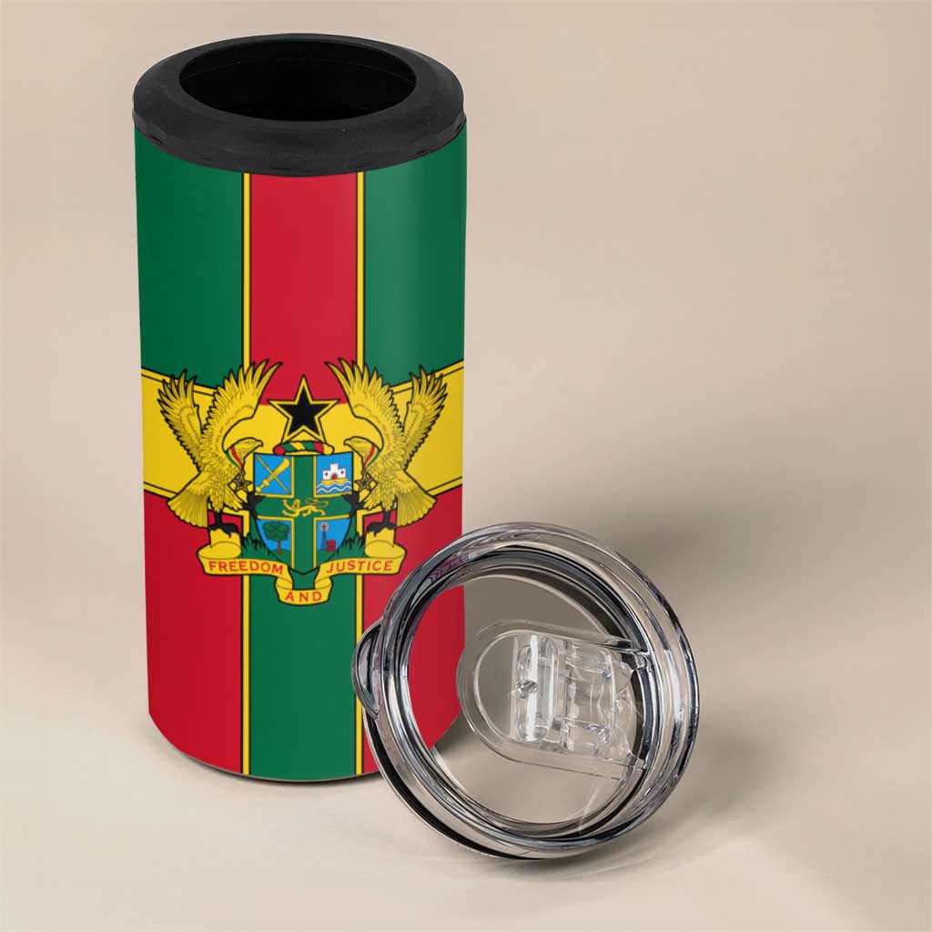 African Ghana 4 in 1 Can Cooler Tumbler Flag with Coat of Arms Simple Design