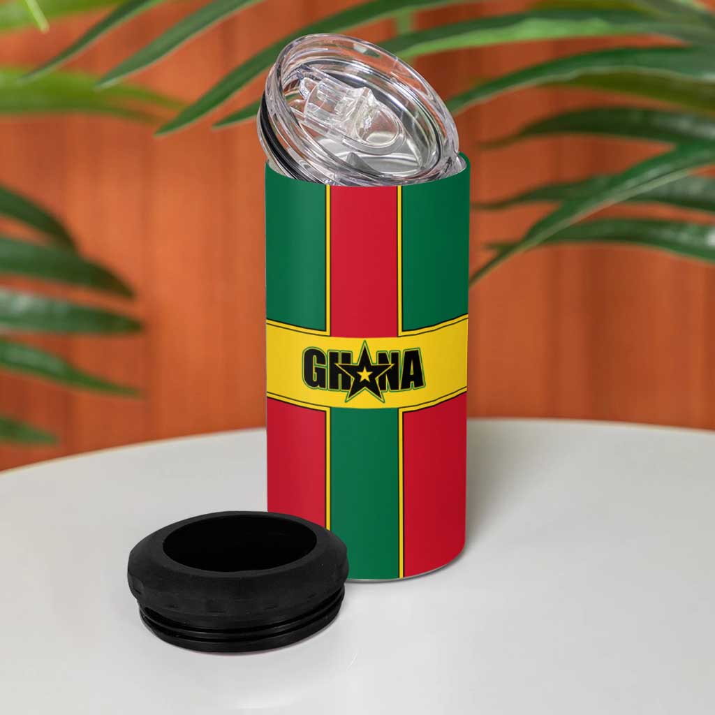 African Ghana 4 in 1 Can Cooler Tumbler Flag with Coat of Arms Simple Design