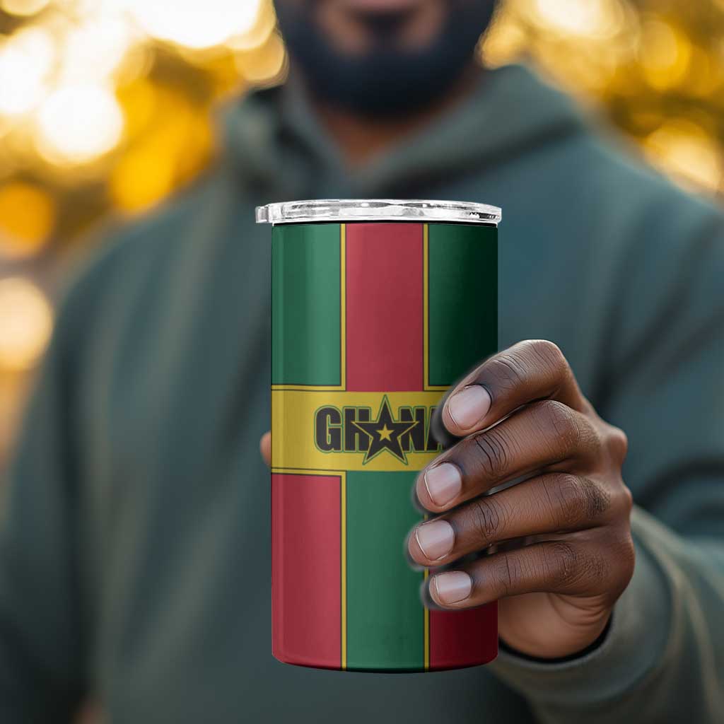 African Ghana 4 in 1 Can Cooler Tumbler Flag with Coat of Arms Simple Design