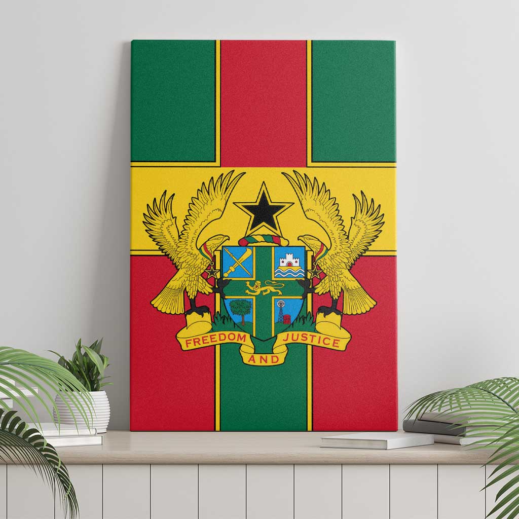 African Ghana Canvas Wall Art Flag with Coat of Arms Simple Design