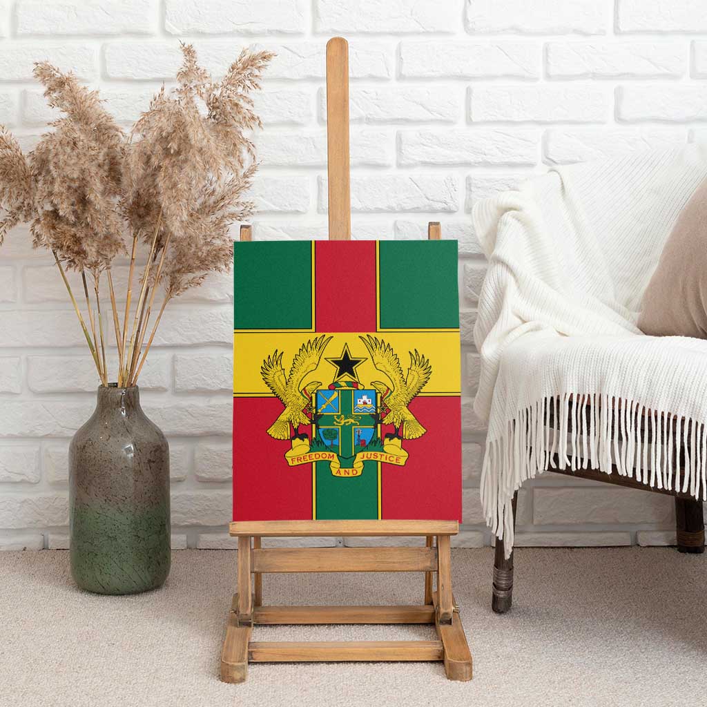 African Ghana Canvas Wall Art Flag with Coat of Arms Simple Design