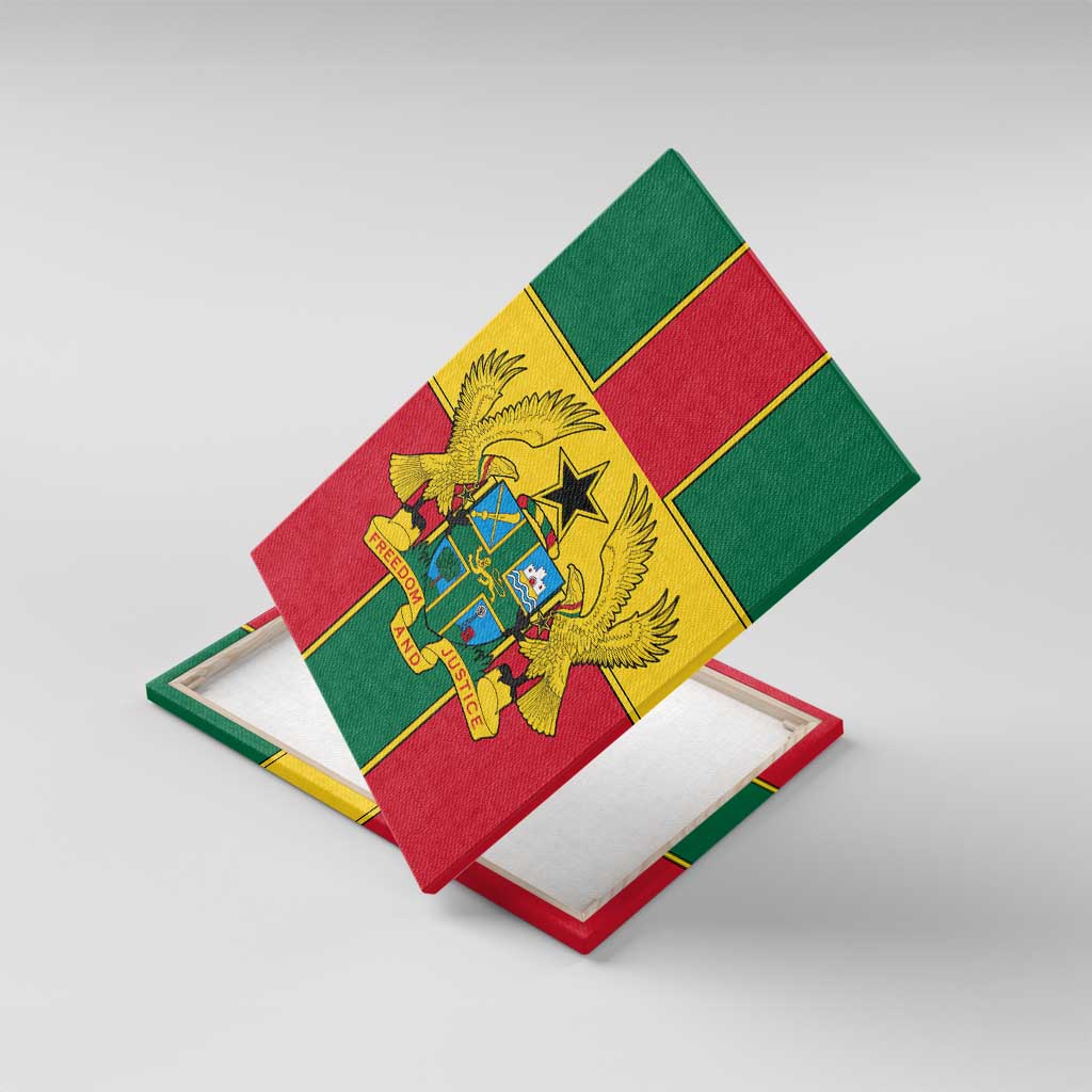 African Ghana Canvas Wall Art Flag with Coat of Arms Simple Design