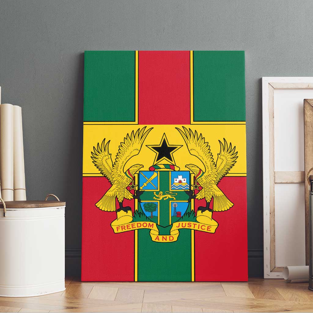 African Ghana Canvas Wall Art Flag with Coat of Arms Simple Design