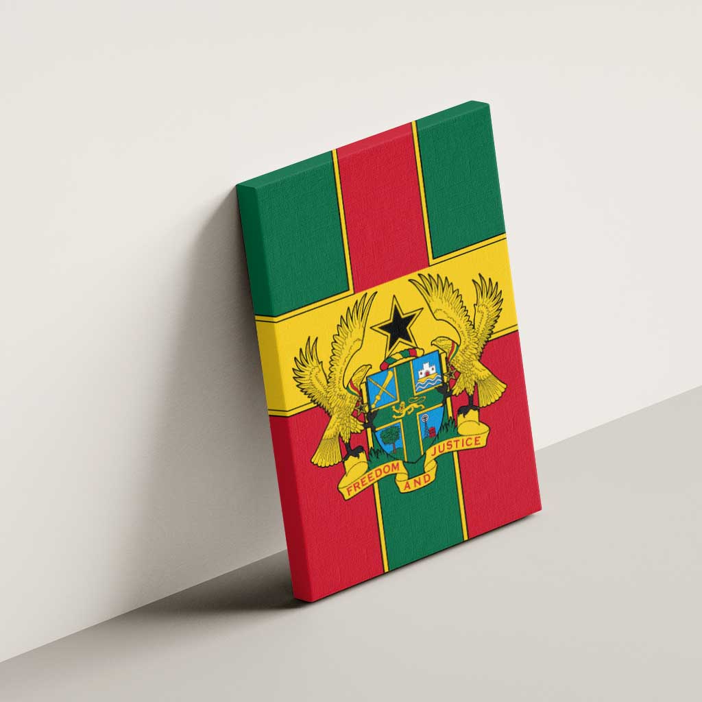 African Ghana Canvas Wall Art Flag with Coat of Arms Simple Design