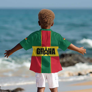 African Ghana Kid Hawaiian Shirt Flag with Coat of Arms Simple Design