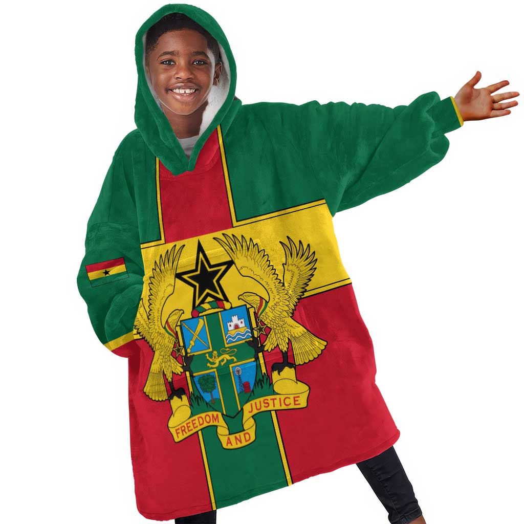 African Ghana Kid Wearable Blanket Hoodie Flag with Coat of Arms Simple Design