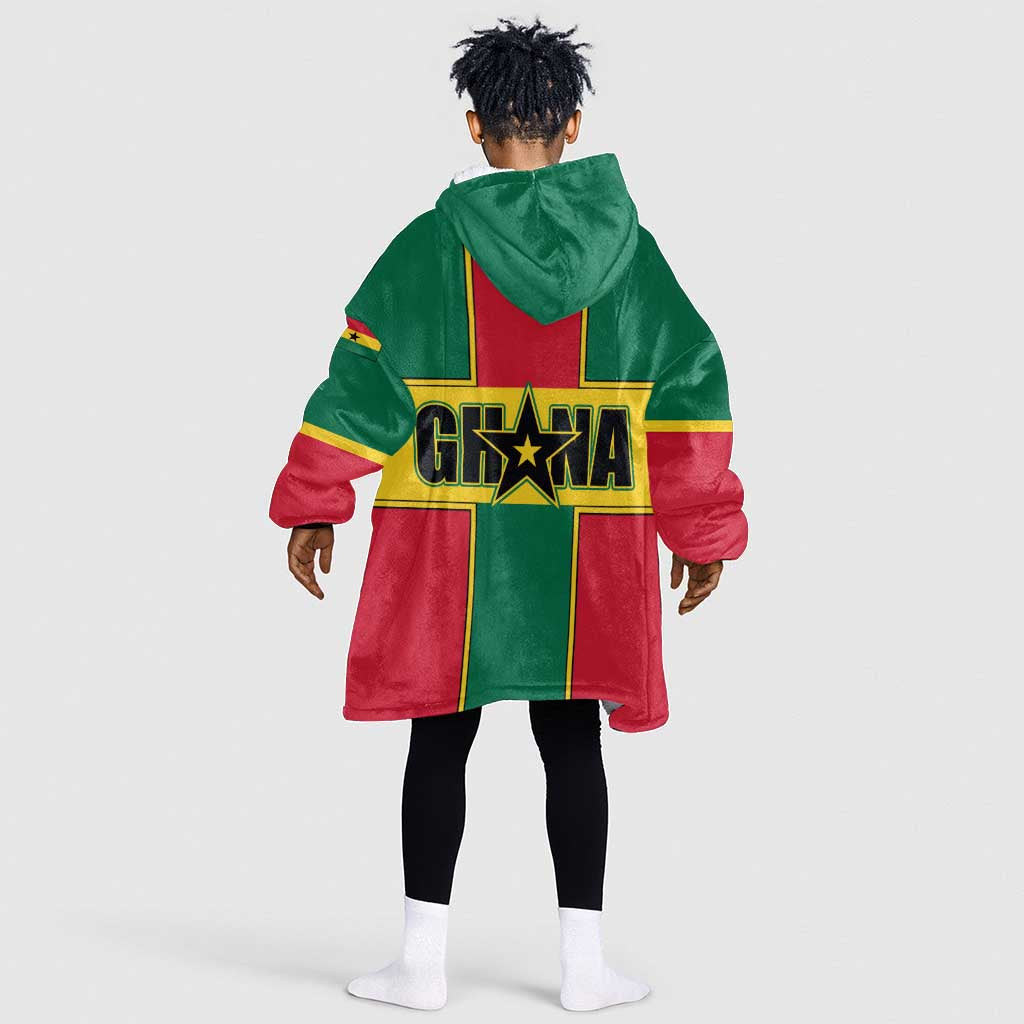African Ghana Kid Wearable Blanket Hoodie Flag with Coat of Arms Simple Design