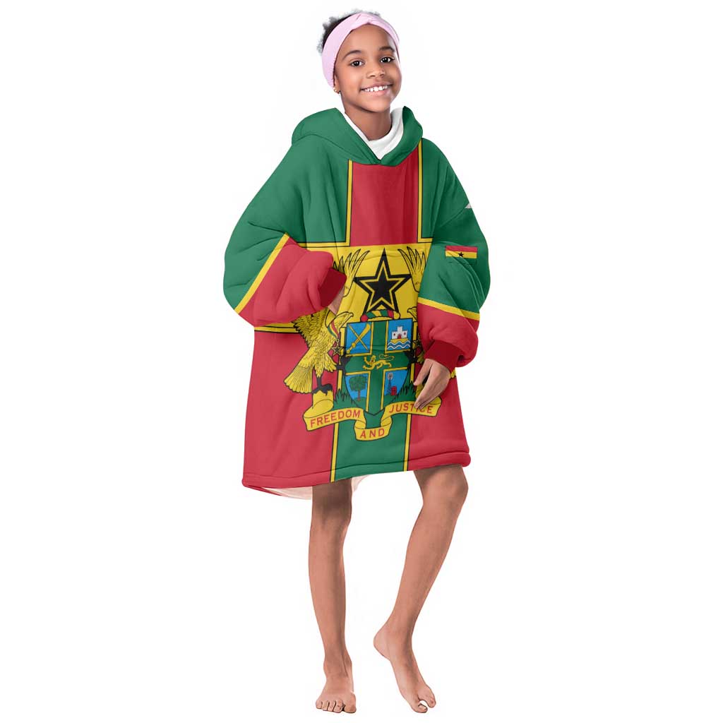 African Ghana Kid Wearable Blanket Hoodie Flag with Coat of Arms Simple Design