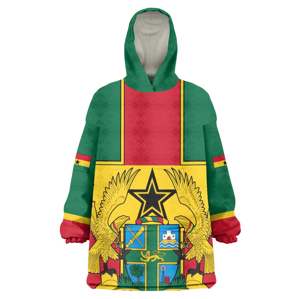 African Ghana Kid Wearable Blanket Hoodie Flag with Coat of Arms Simple Design