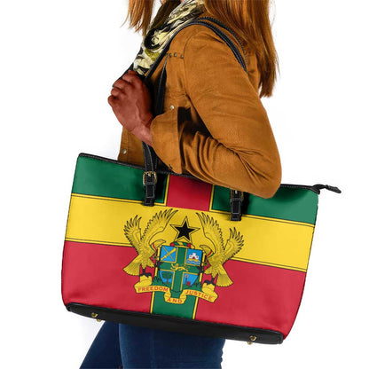 African Ghana Leather Tote Bag Flag with Coat of Arms Simple Design