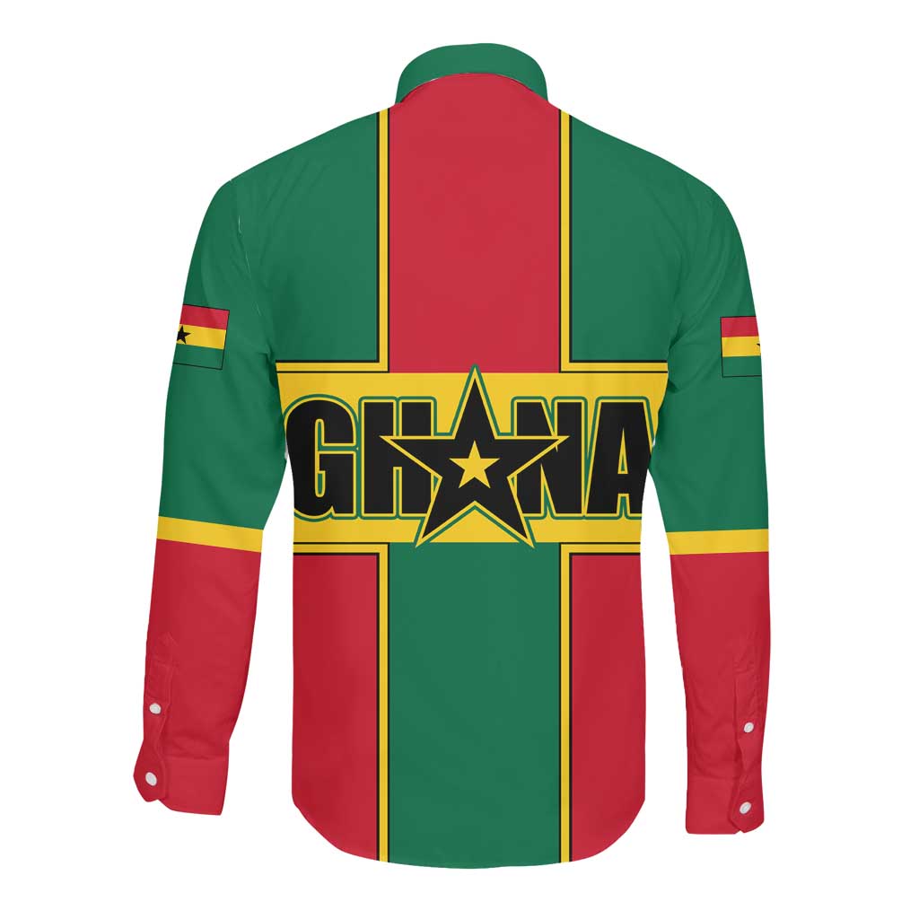 African Ghana Long Sleeve Button Shirt Flag with Coat of Arms Simple Design