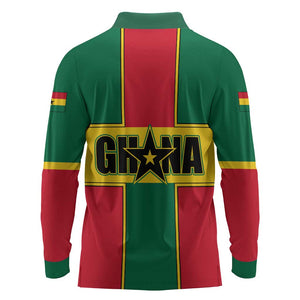 African Ghana Long Sleeve Polo Shirt Flag with Coat of Arms Simple Design
