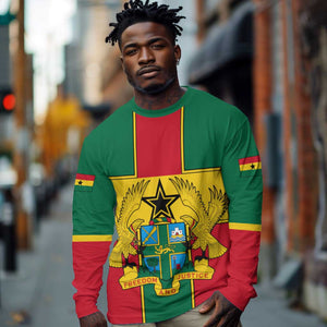 African Ghana Long Sleeve Shirt Flag with Coat of Arms Simple Design
