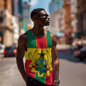 African Ghana Men Tank Top Flag with Coat of Arms Simple Design