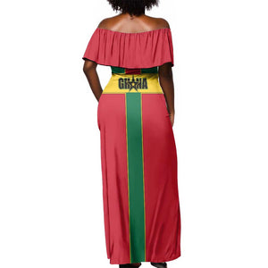 African Ghana Off Shoulder Maxi Dress Flag with Coat of Arms Simple Design
