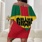 African Ghana Off Shoulder Short Dress Flag with Coat of Arms Simple Design