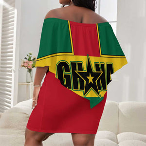 African Ghana Off Shoulder Short Dress Flag with Coat of Arms Simple Design