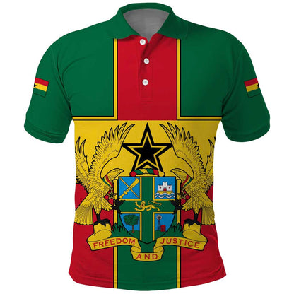 African Ghana Polo Shirt Flag with Coat of Arms Simple Design