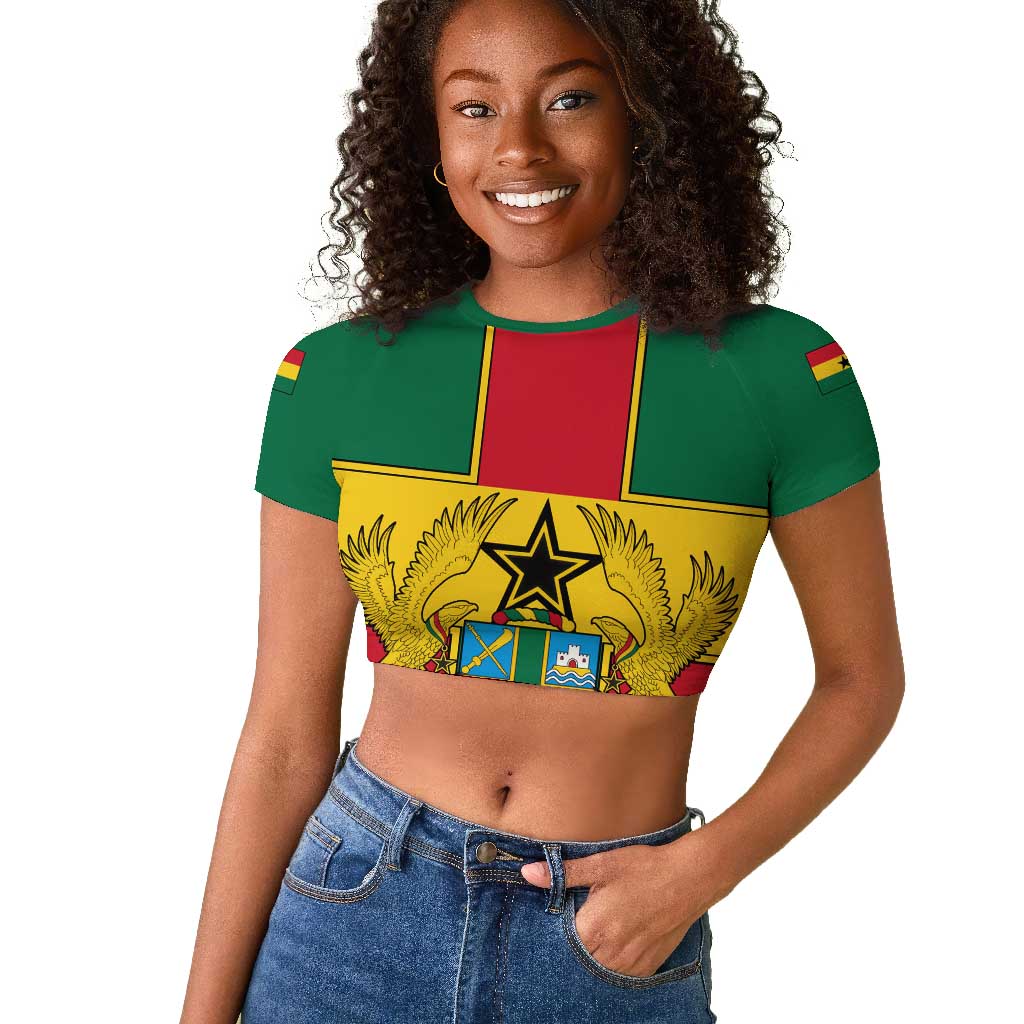 African Ghana Raglan Cropped T shirt Flag with Coat of Arms Simple Design