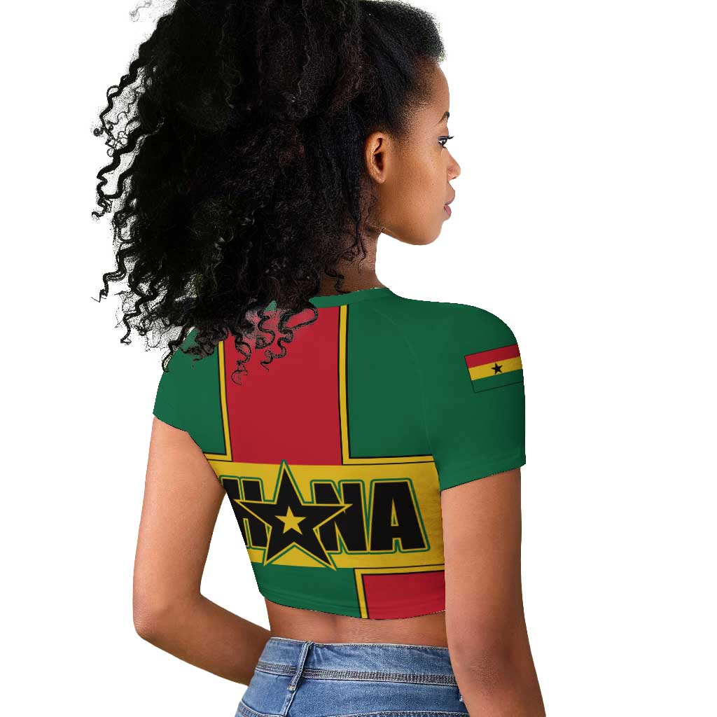 African Ghana Raglan Cropped T shirt Flag with Coat of Arms Simple Design