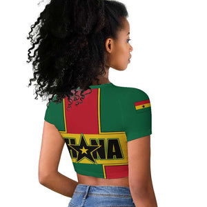 African Ghana Raglan Cropped T shirt Flag with Coat of Arms Simple Design