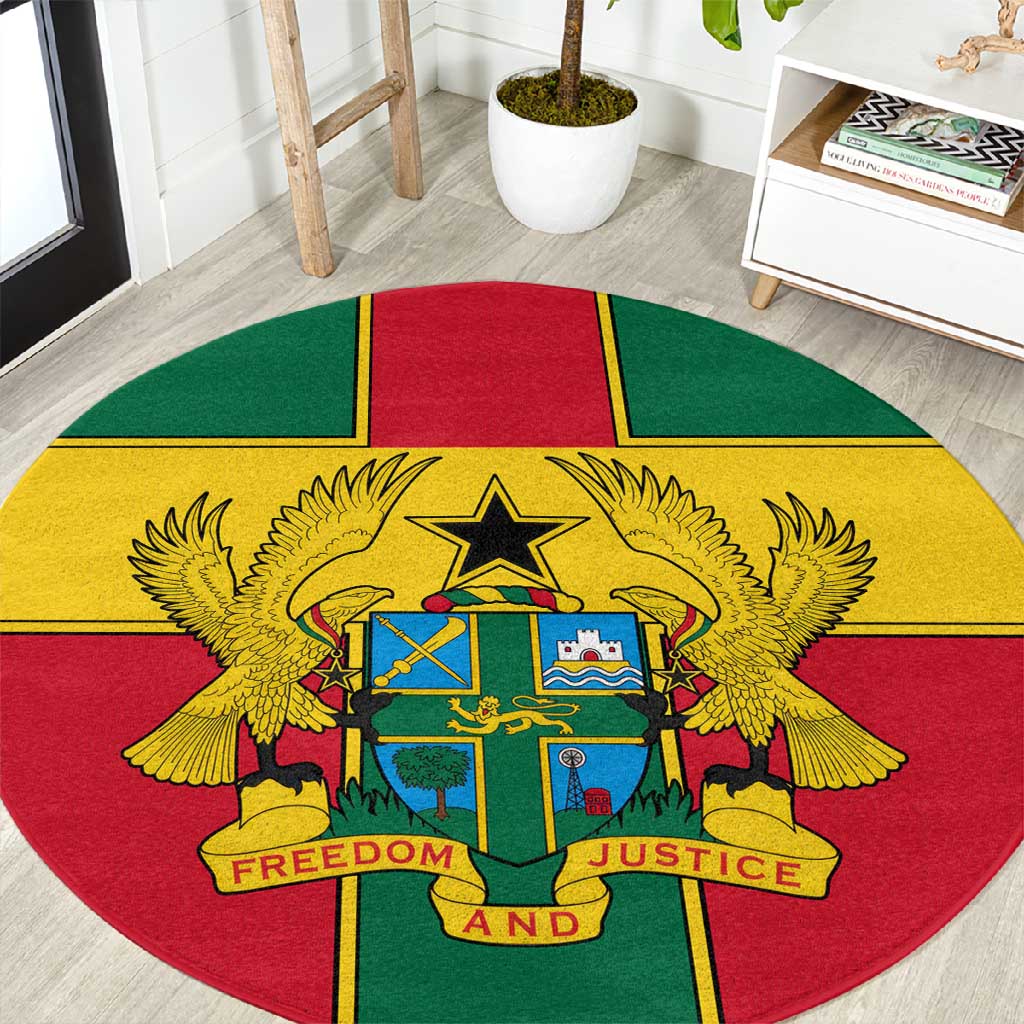 African Ghana Round Carpet Flag with Coat of Arms Simple Design