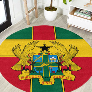 African Ghana Round Carpet Flag with Coat of Arms Simple Design