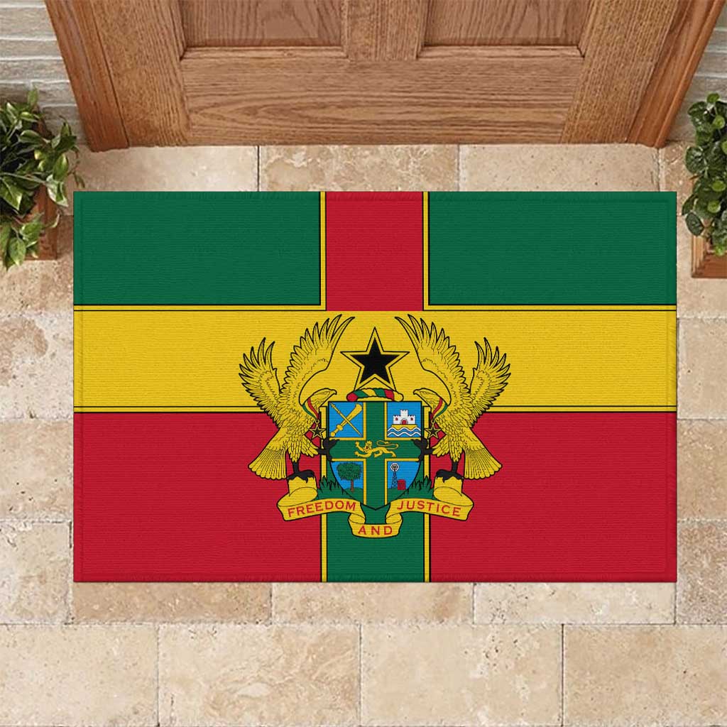 African Ghana Rubber Doormat Flag with Coat of Arms Simple Design