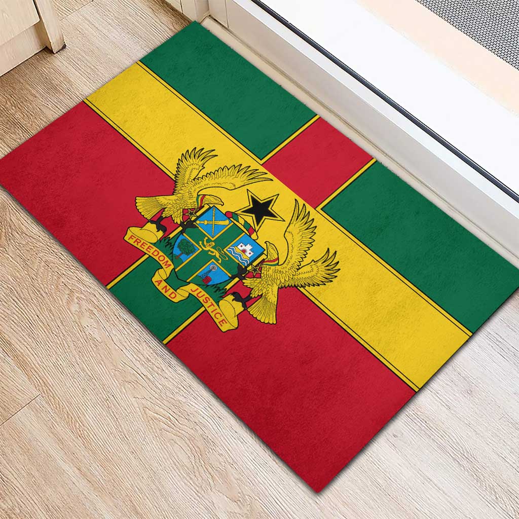 African Ghana Rubber Doormat Flag with Coat of Arms Simple Design