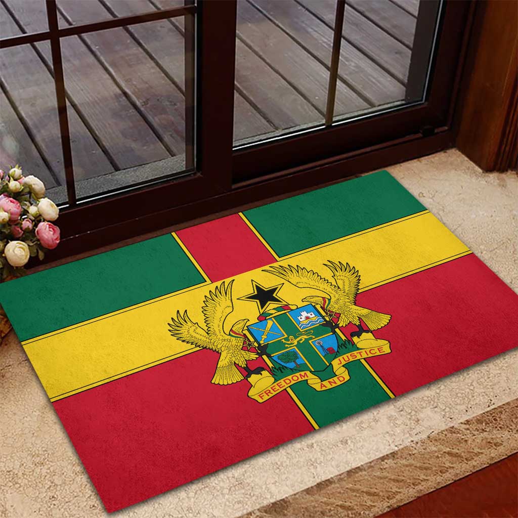 African Ghana Rubber Doormat Flag with Coat of Arms Simple Design