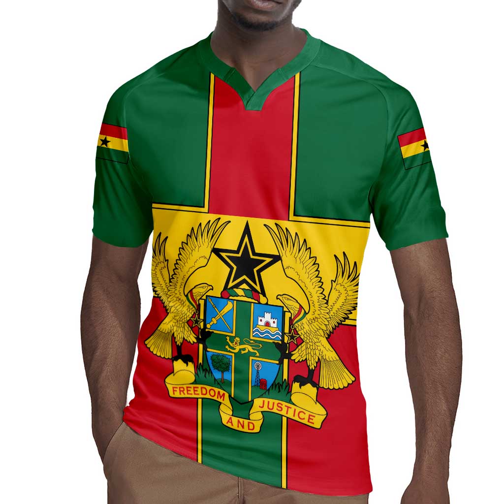 African Ghana Rugby Jersey Flag with Coat of Arms Simple Design