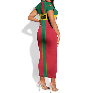 African Ghana Short Sleeve Bodycon Dress Flag with Coat of Arms Simple Design TS04
