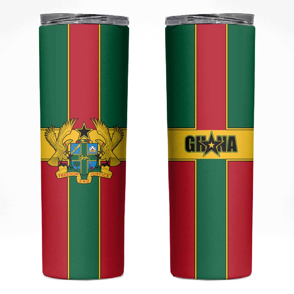 African Ghana Skinny Tumbler Flag with Coat of Arms Simple Design