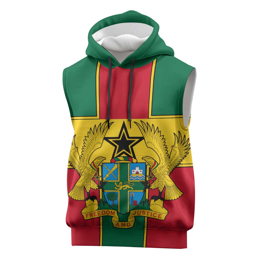 African Ghana Sleeveless Hoodie Flag with Coat of Arms Simple Design - African Pride
