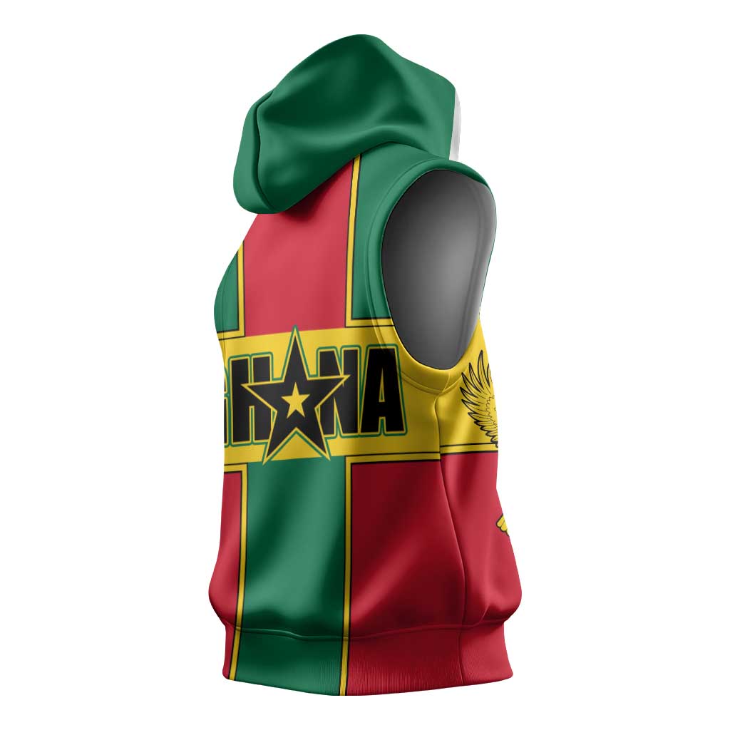 African Ghana Sleeveless Hoodie Flag with Coat of Arms Simple Design - African Pride