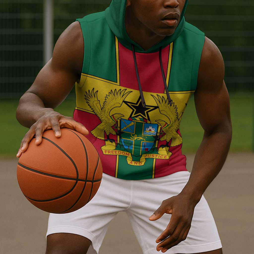 African Ghana Sleeveless Hoodie Flag with Coat of Arms Simple Design - African Pride